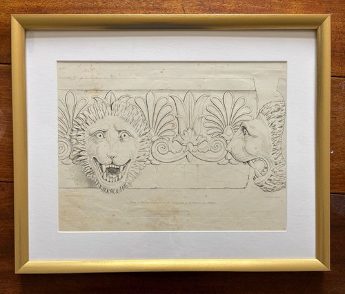 Antique engraving lion head - antique,
