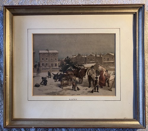 Winter antique 1848 woodcut - antique,